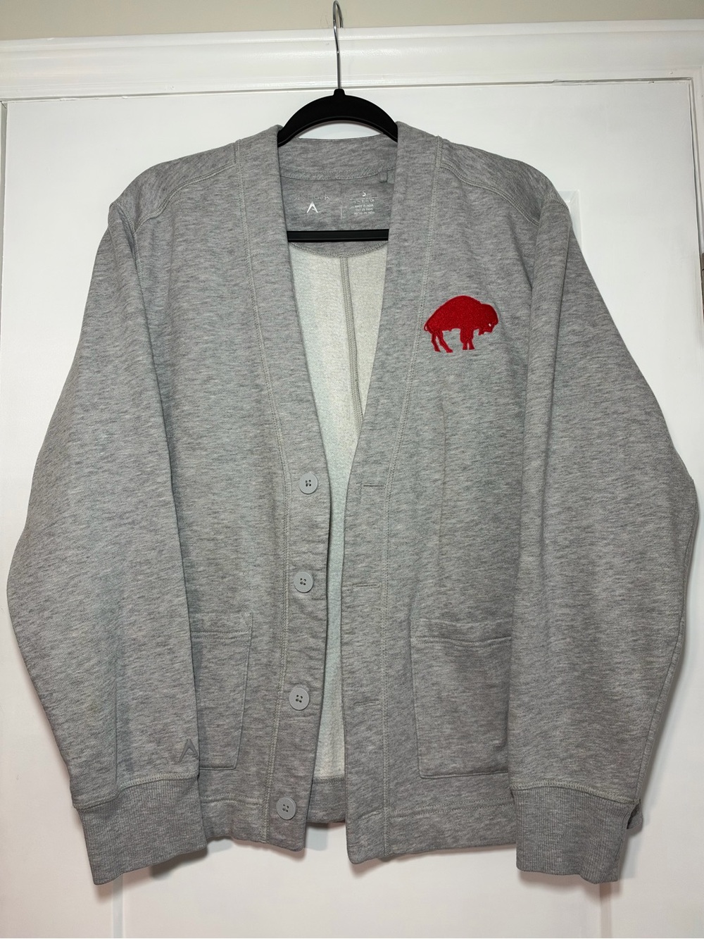 Gray Men’s Antigua Cardigan Sweater with Red Buffalo Logo